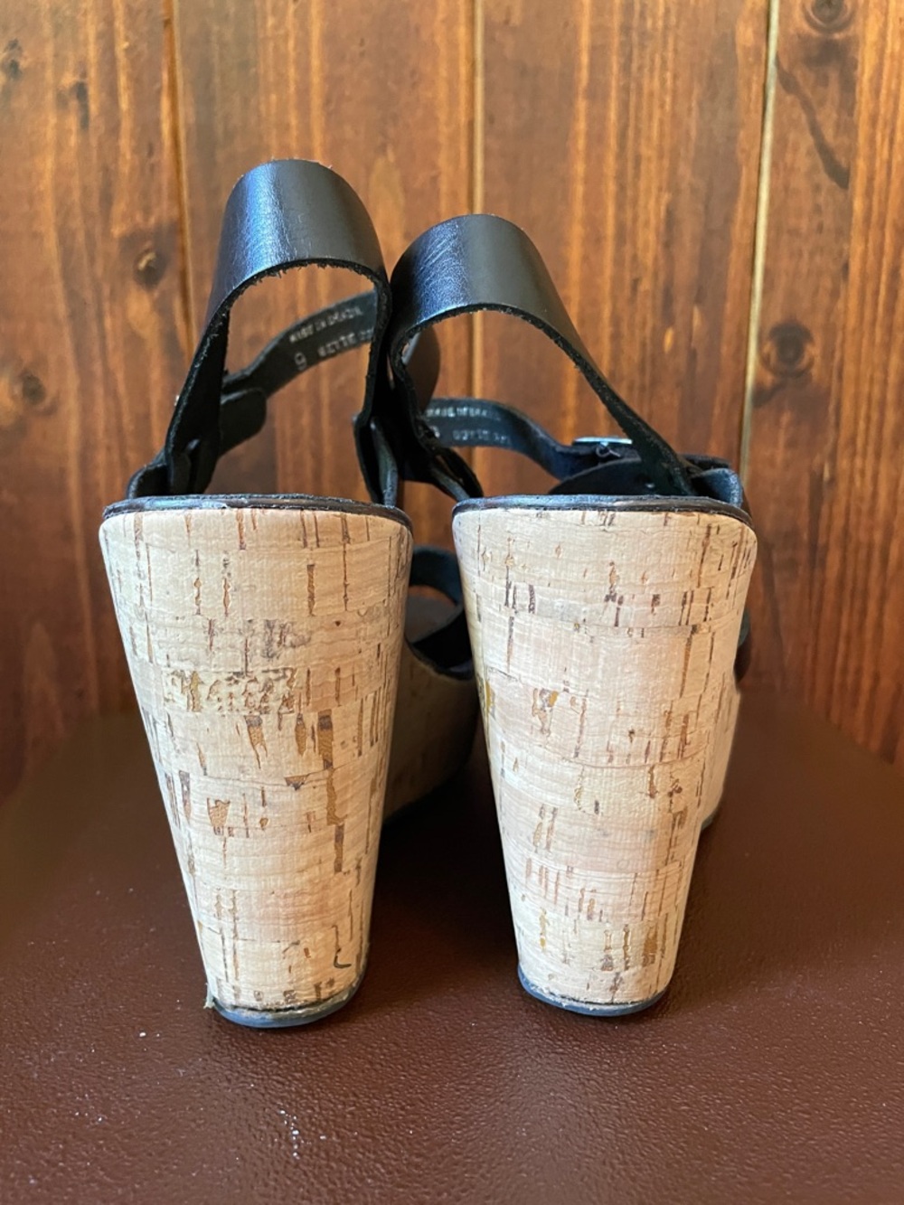 Kork-Ease Black Leather Cork Platform Wedge Sandals Sz9 - Picture 6 of 11